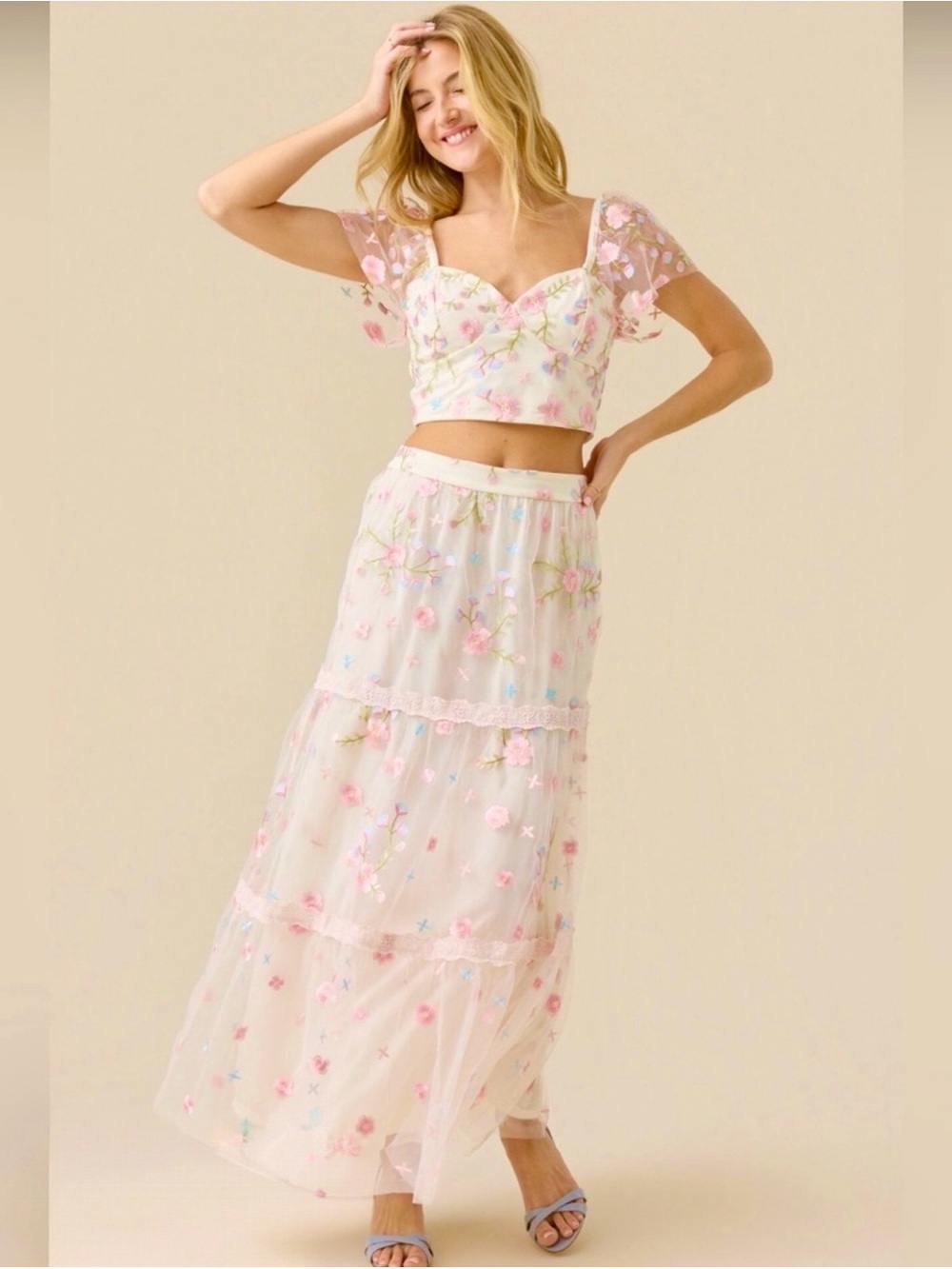 Altar'd State Ambrose White Floral Embroidered Maxi Skirt